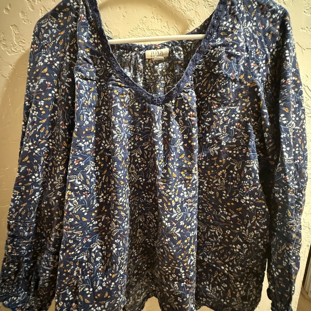 a.n.a Navy Floral Women's Blouse